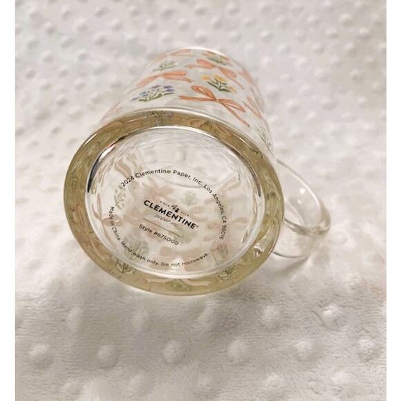 Bows & Flowers Clear 18oz Coffee Mug by Clementine, Goldtone Accents-NEW - Picture 5 of 7